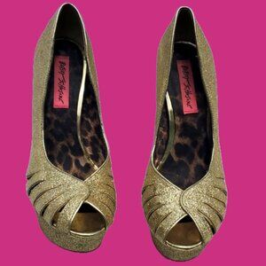 Betsy Johnson gold glitter platform peeptoe heels Breann-G